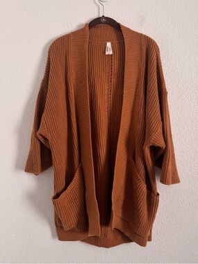 NWOT Pact Women's Size XS/S Brown Heavy Knit Open Front Cardigan Sweater